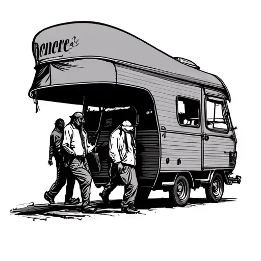 caravan drag by people walking tattoo design idea