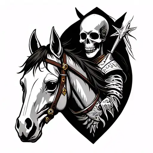 skeleton knight on horse skull tattoo design idea