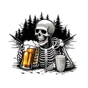 skeleton camping drinking beer tattoo design idea