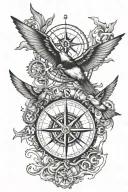 compass, two swallows flying, anchor, ship steering wheel, world map tattoo design idea