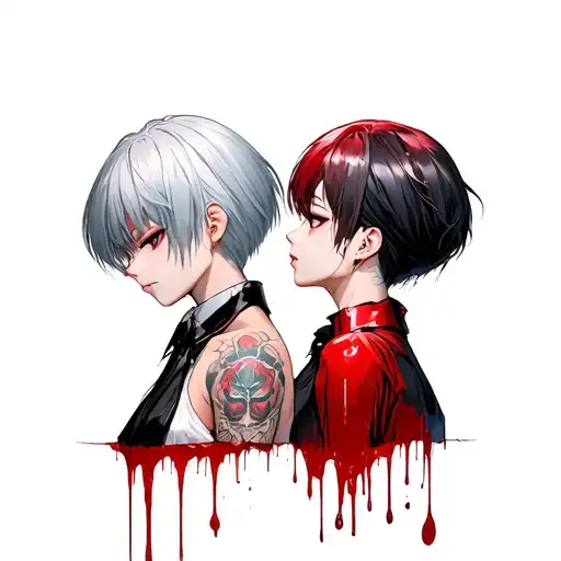 Ken kaneki and liz kamasiro as Guhls with blood dripping tattoo design idea