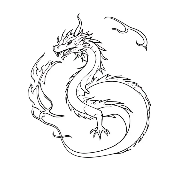 dragon body with fire around tattoo design idea