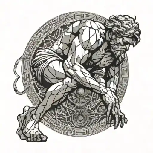 FRONT VIEW OF GREEK MYTHOLOGY GOD ATLAS CROUCHING CARRYING THE EARTH ON HIS BACK  tattoo design idea
