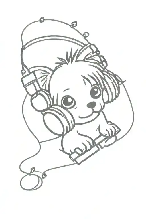 VHS with yorki ontop with music notes tattoo design idea