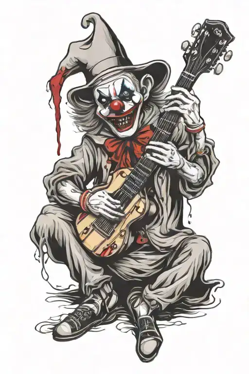 terrifier clown holding a guitar tattoo design idea
