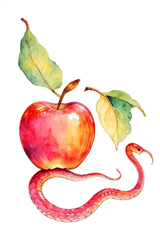 apple surrounded with a snake tattoo design idea