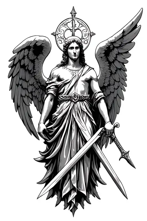  "732" st. michael with wings and sword tattoo design idea