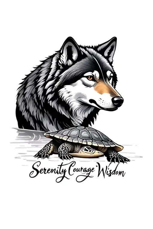 "Serenity Courage Wisdom" "Serenity Courage Wisdom" wolf and turtle tattoo design idea