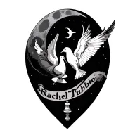 moon bird flying chess pieces with wings wrapped around the names "Rachel" and  "Tabio"  tattoo design idea