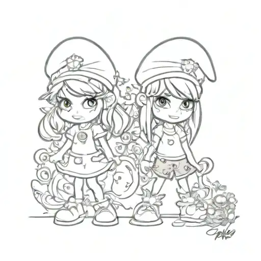 two girl smurfs punk rock inspired tattoo design idea