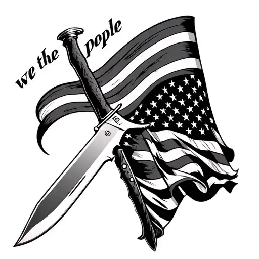 "we the people" with Bowie knife and American flag waving tattoo design idea