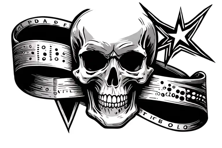 faded wrist band including a star, skull, push forward, braille, focus tattoo design idea