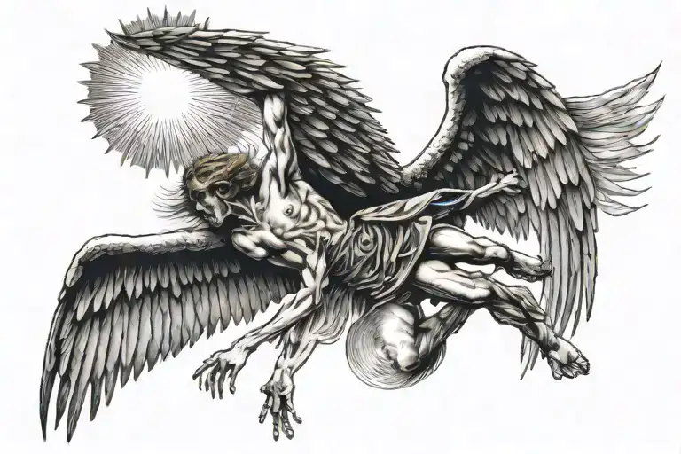 icarus falling from the sky,sun fall,memento mori text tattoo design idea