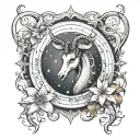 A tattoo design featuring a Capricorn constellation intertwined with the sun and lilies, symbolizing the connection betw tattoo design idea