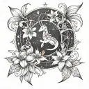 A tattoo design featuring a Capricorn constellation intertwined with the sun and lilies, symbolizing the connection betw tattoo design idea
