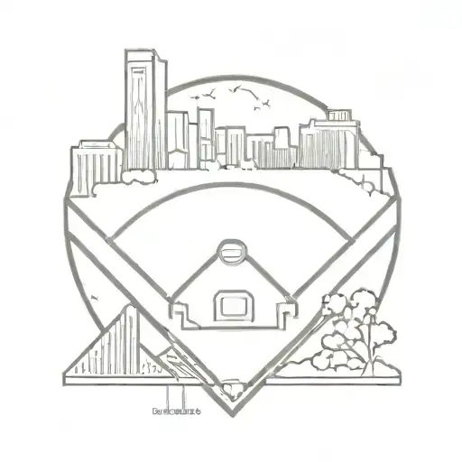 A minimalist design of a baseball diamond with a city skyline in the background, representing your love for both sports and city government tattoo design idea