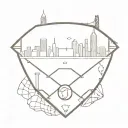 A minimalist design of a baseball diamond with a city skyline in the background, representing your love for both sports and city government tattoo design idea