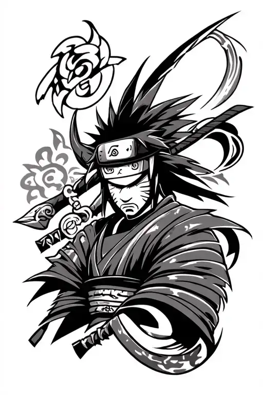 tribal naruto tattoo combing with samurai jack with patterns from Japan tattoo design idea