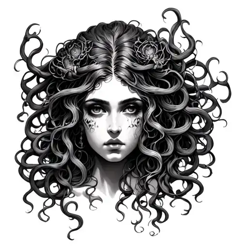 medusa with lilith, selene and hecate merged together tattoo design idea