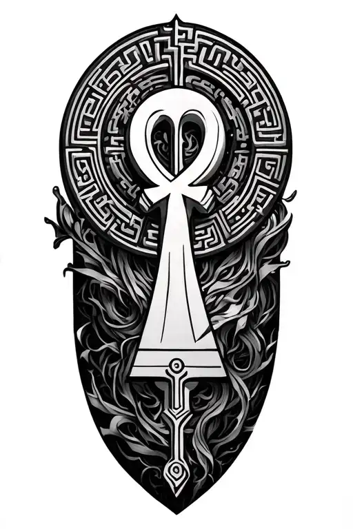 Labyrinth anishine the core a circle with ankh and everything round tattoo design idea