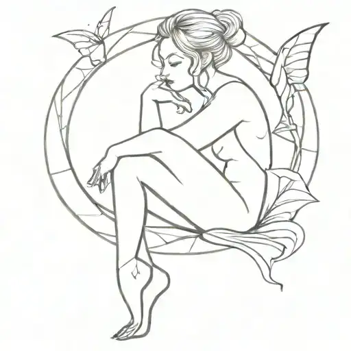 Fairy sitting with legs tattoo design idea
