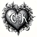heart with letters C J D K tattoo design idea