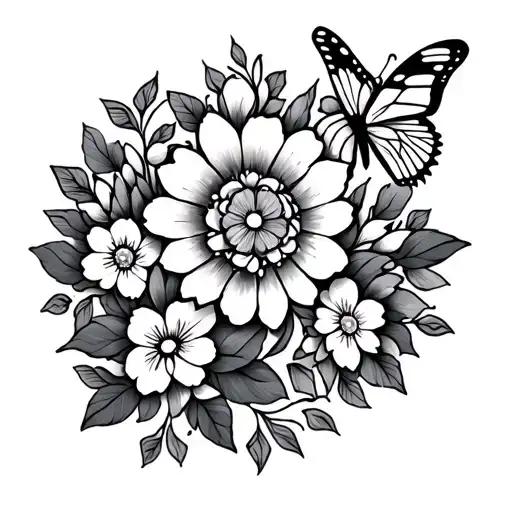 Hmong traditional patterns incorporated representing with flowers and butterflies  tattoo design idea