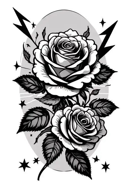 lighting bolts roses intertwined stars moon sun rays tattoo design idea