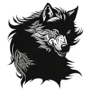fierce protective silent strong man wolf looking forward tattoo design idea
