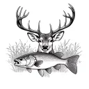 deer hunting and bass fishing tattoo design idea