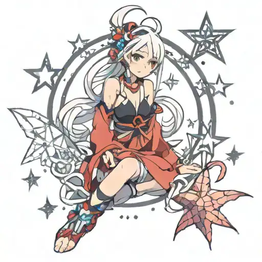 anime character, trible, girl, stars on BG tattoo design idea