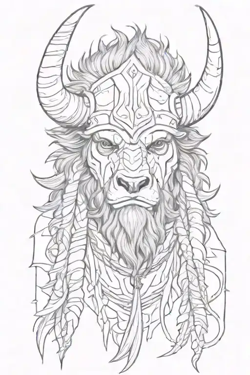rugged bison head warrior tattoo design idea