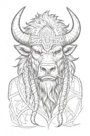rugged bison head warrior tattoo design idea