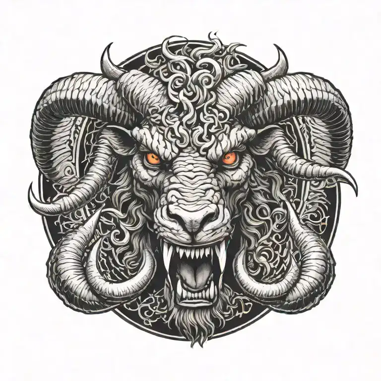 Vengeful demon aries with sharp teeth claws tattoo design idea