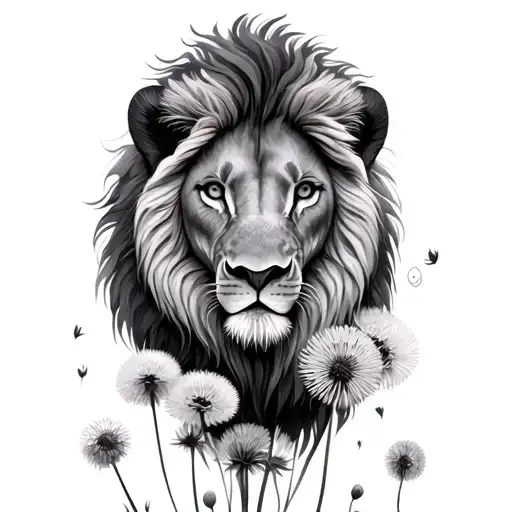 A lion made out of dandelions tattoo design idea