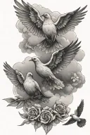clouds doves and angle halo tattoo design idea