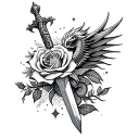 arab dagger, rose, dragon, celestial accents inspired tattoo design idea
