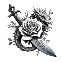 arab dagger, rose, dragon, celestial accents inspired tattoo design idea