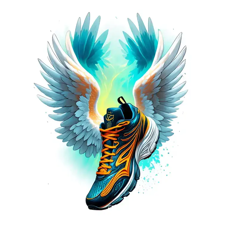 Running shoe with wings spread tattoo design idea