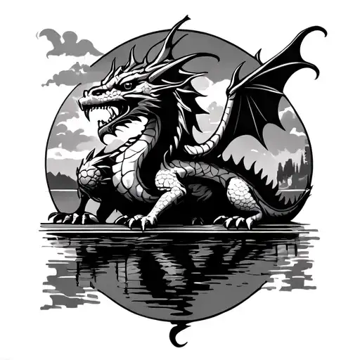 Welsh Dragon sleeping on the Menai Bridge Four glyph tattoo design idea