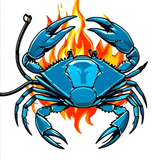 blue crab holding hose fighting fire tattoo design idea