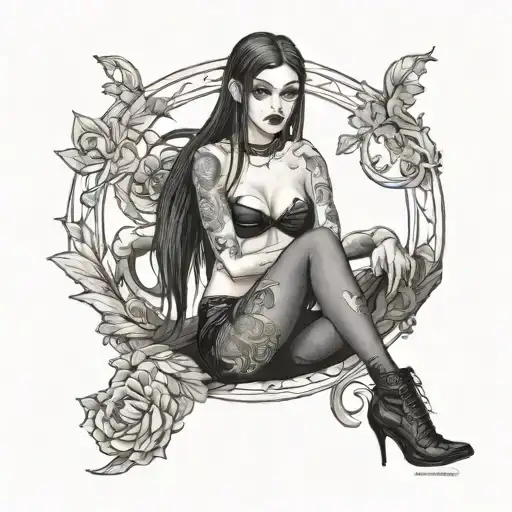 petite goth girl skinny, small boobs, thin waist, small butt, leggings, G-String, small bandeau, skin tight clothes,sexy tattoo design idea