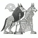 Odin and Anubis holding a scale tattoo design idea