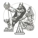 Odin and Anubis holding a scale tattoo design idea