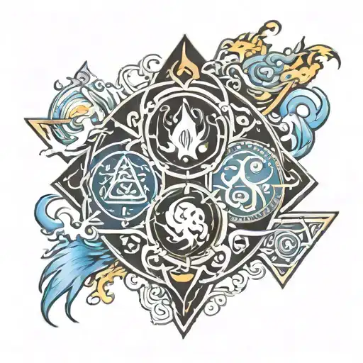 five elements fire, water air earth tattoo design idea