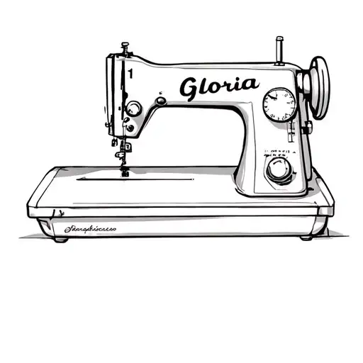 Gloria name on sewing machine tattoo design idea