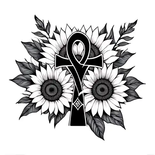 Ankh Symbol with sunflowers tattoo design idea