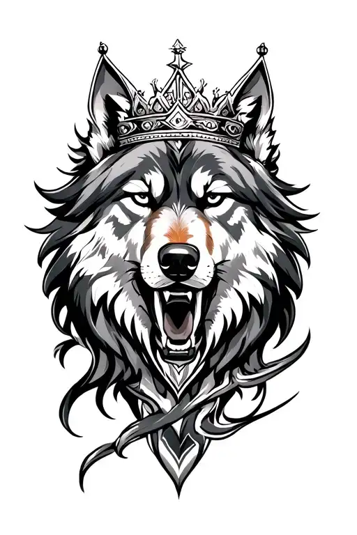 power, crown, wolf tattoo design idea