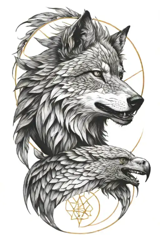 wolf, eagle, golden ratio, turkish tattoo design idea