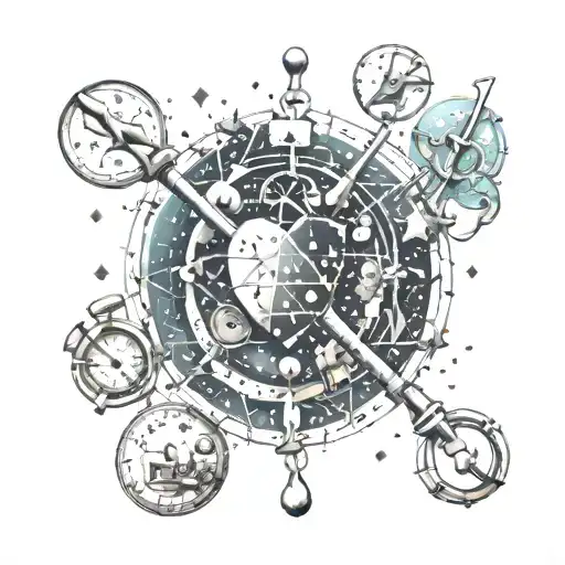 A constellation of love-themed symbols intertwined with pharmacy tools tattoo design idea